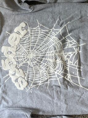 Gray Graphic Hoodie with White Spiderweb Print